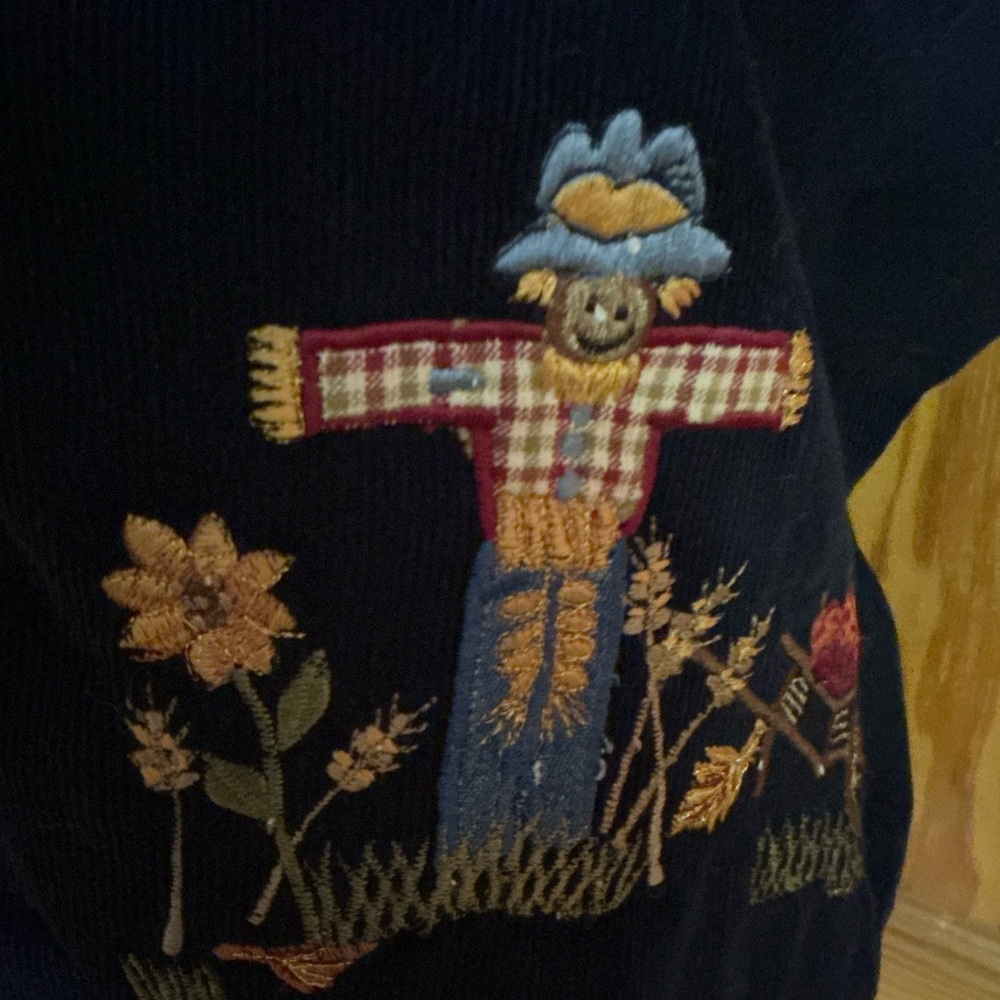 Vtg 90s corduroy embroidered scarecrow vest - Picture 5 of 12